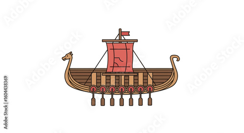 Nautical voyage: A detailed cartoon illustration showcasing a traditional viking longship voyage