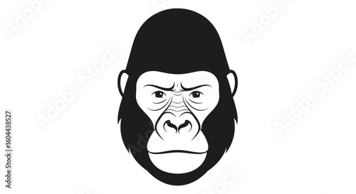 Monochrome Gorilla Face Illustration with Bold Outline and Distinct Facial Features, Emphasizing a Stylized Graphic Design Appeal