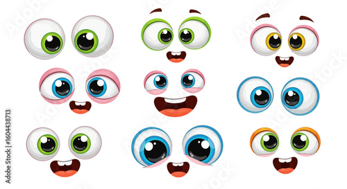 Cartoonish Expressions: An Array of Animated Faces Displaying a Variety of Lively and Playful Emotions using different colors for an whimsical feel