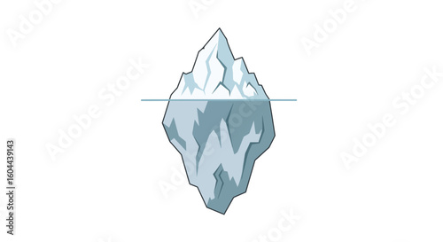 Solitary iceberg floating majestically, concealing a significant submerged mass, illustrating the concept of hidden challenges and unseen potential