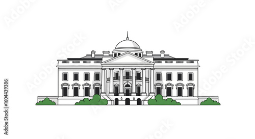 Stylized Architectural Rendering of a Governmental Building with Distinctive Domed Roof Design