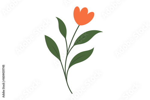 Simple flower vector icon illustration. Elegant floral plant with leaves in flat design. Minimalist botanical drawing for nature, beauty, or spring concepts. Aesthetic element.