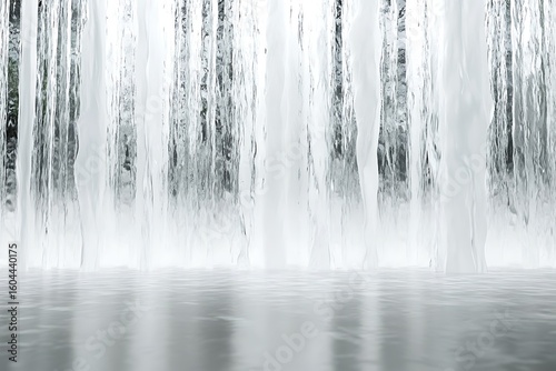 Waterfall curtain background with water reflection, tranquil and serene nature landscape