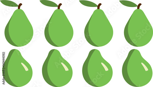Eight green pear silhouettes isolated on transparent background