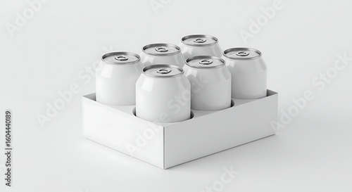 White Soda Cans in Holder on White Surface Product Mockup