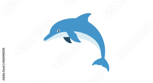 A Cheerful Blue Dolphin Leaps Upward with Joy on a Plain White Canvas creating a dynamic aquatic image showing underwater fauna ready for child