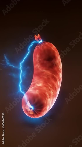 Vibrant depiction of a sausage-shaped object with electric energy, set against a dark background