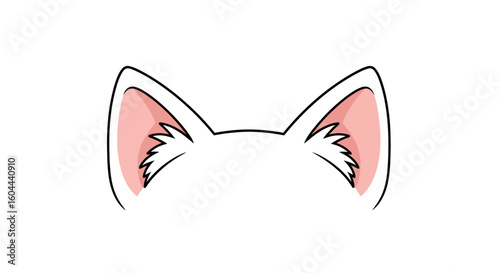 Charming Cat Ear Illustration with Soft Pink Accents and Sleek Black Outlines for Creative Projects