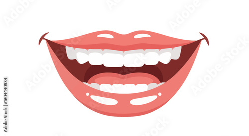 Expressive cartoon mouth displaying dental hygiene with bright white teeth and healthy gums illustrating happiness and vocalization