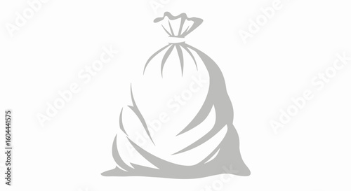 Minimalist Illustration of a Tied Sack Depicting Waste or Belongings in Light Gray Tones