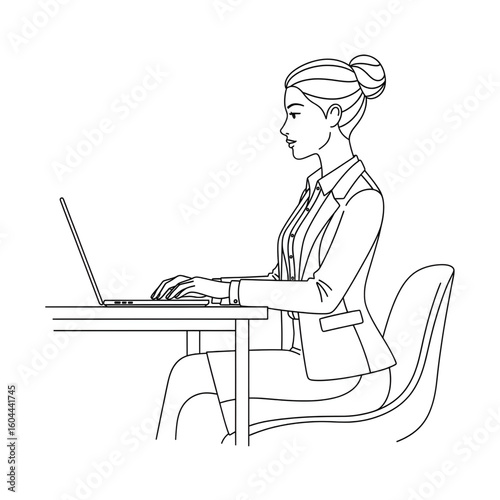 A young woman working on a computer in an office cubicle