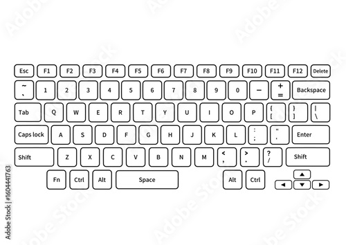 シンプルな枠線つきのキーボードイラスト