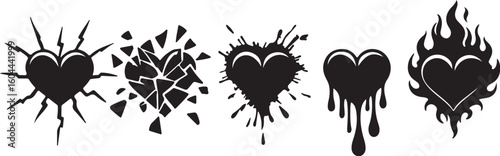 Broken shattered dripping burning hearts vector