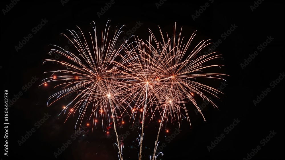 Fototapeta premium Colorful fireworks shine vividly on a black canvas during holiday and New Year celebrations