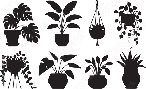 Potted plants silhouettes houseplants foliage