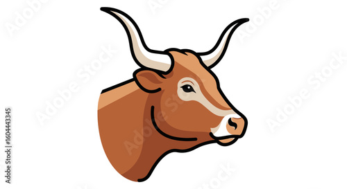 Detailed illustration showcasing a brown bull head with distinct outlines and prominent horns suitable for various designs and projects