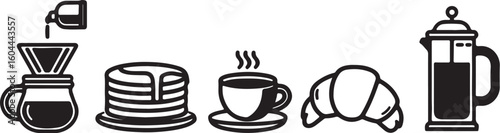 Coffee brewing pancakes croissant french press pour over syrup
