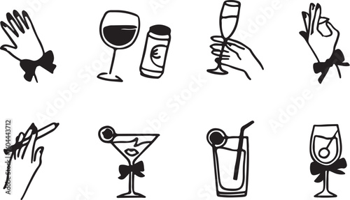 Elegant hands holding drinks and accessories glove cocktail