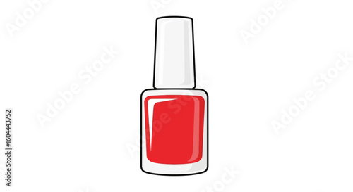 Crimson Elegance: A Vibrant Red Nail Polish Bottle in Minimalist Digital Illustration Style