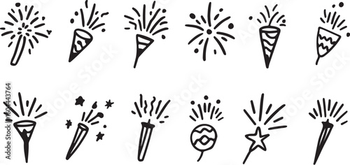 Festive fireworks and party poppers celebration confetti