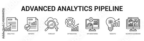 Advanced Analytics Pipeline Modern and clean web banner illustration featuring thematic icons for visual communication