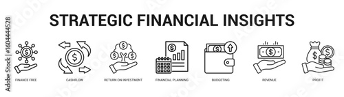 Strategic Financial Insights Modern and clean web banner illustration featuring thematic icons for visual communication