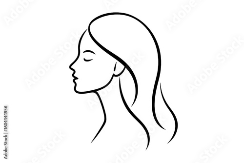 Beautiful woman face profile line art. Vector logo icon for beauty, fashion, spa, salon. Minimalist female head silhouette drawing for cosmetics and skincare design.