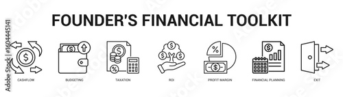 Founders Financial Toolkit Modern and clean web banner illustration featuring thematic icons for visual communication
