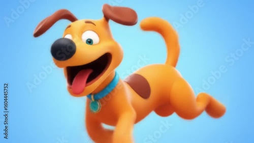 A playful brown dog with wagging tail jumps with excitement, the animation captures joy and is suitable for pet-themed content, games, or cheerful digital storytelling for children.
