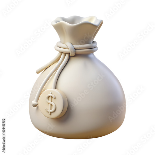 Stylized money bag with dollar sign and rope tie representing finance wealth and savings on a clean isolated background isolated on transparent background