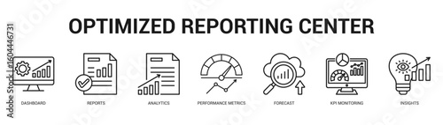 Optimized Reporting Center Modern and clean web banner illustration featuring thematic icons for visual communication