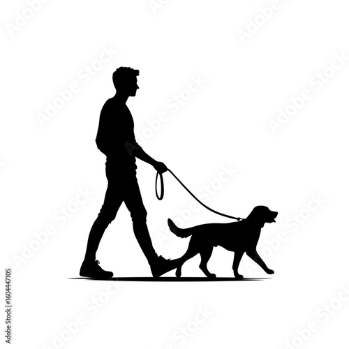 a man walking with his dog  Silhouette 