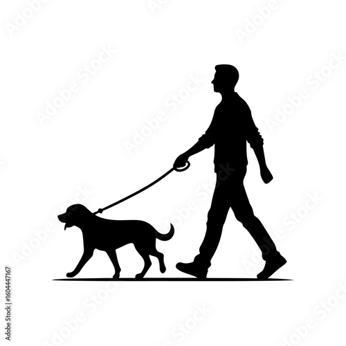 a man walking with his dog  Silhouette 