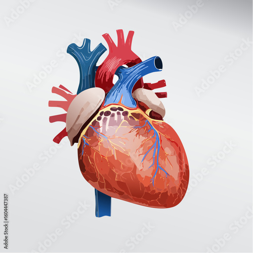 Realistic vector illustration of the human heart anatomy. Medical diagram isolated on a white background for educational purposes.