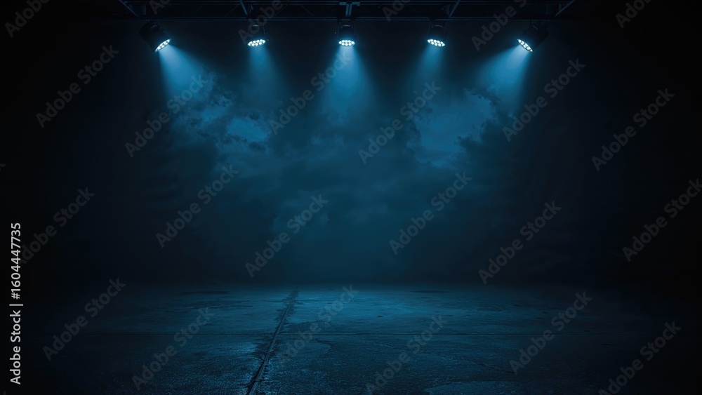 Obraz premium Shadowy urban street with abstract asphalt surface, deserted atmosphere, illuminated by neon and spotlights