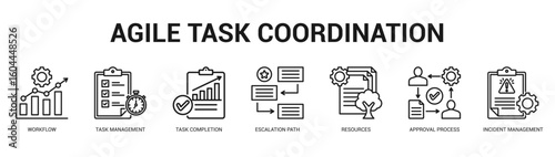 Agile Task Coordination Modern and clean web banner illustration featuring thematic icons for visual communication