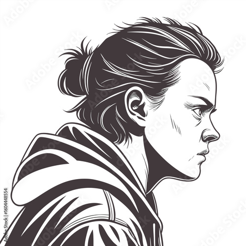 A striking black silhouette illustration of a woman's face with long hair and elegant lips, embodying beauty, fashion, and artistic style