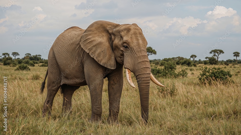 Fototapeta premium Elephant calf wandering through the vast natural environment