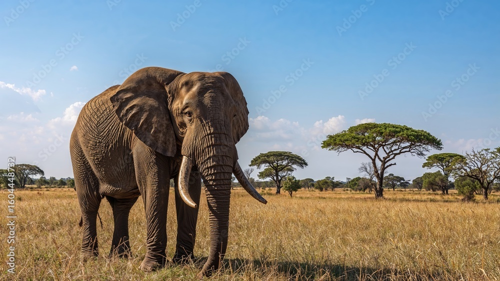 Fototapeta premium Large pachyderm wandering through a protected wildlife area