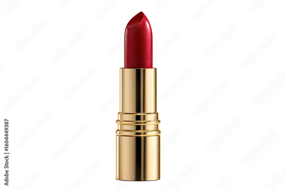 Obraz premium A deep crimson lipstick in a gold-toned tube