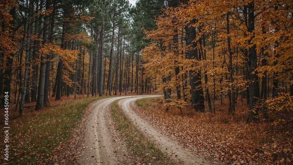 Fototapeta premium Rustic road surrounded by pine trees