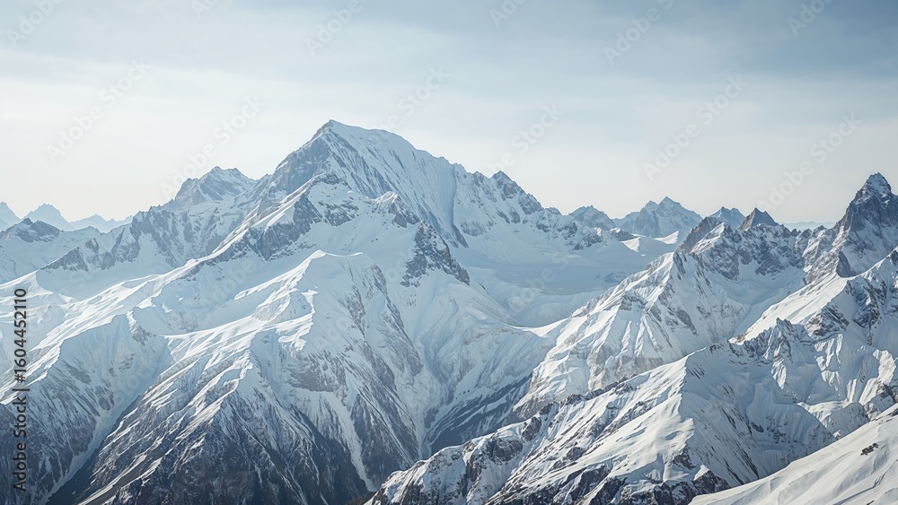 Obraz premium Majestic snowy peaks under a misty winter sky