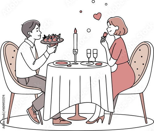Romantic couple enjoying a candlelit dinner date