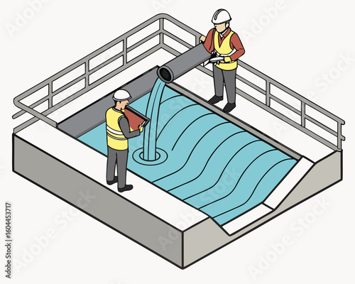 High-density polyethylene (HDPE) liners in a treatment pond, shown isometrically, to prevent leaks and ensure containment.