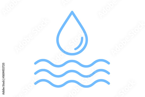 Clean water droplet icon minimalist design. Pure blue liquid drop symbol. Fresh aqua element vector illustration. Simple ecology purity hydration concept transparent background