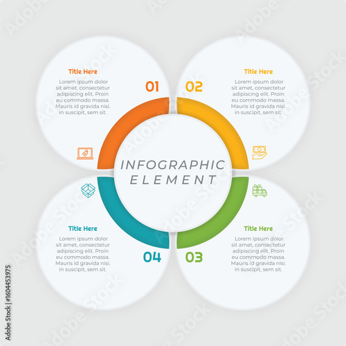 4 Steps Flat Circle Infographic Element. Modern and clean design for presentations, reports, and web
