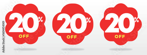 20% off, sticker special, offer, day, shop, marketing, banner, percent, price, tag, promo. Shape, discount, sale, value, sign, advertising, set, vector, icon