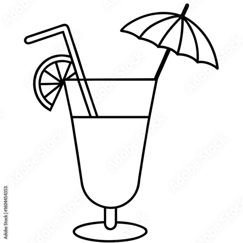 Tropical Drink with Umbrella  AI format, perfect for party, bar, and drink-themed designs. 
