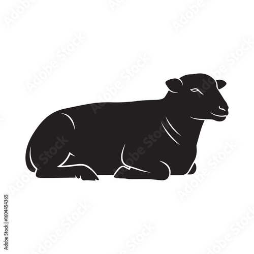 Silhouette of a reclining black sheep on a white background