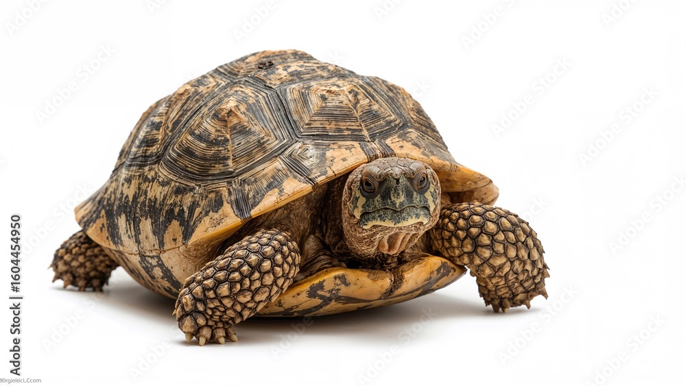 Obraz premium Sharp photograph capturing the features of a Hermann tortoise against white